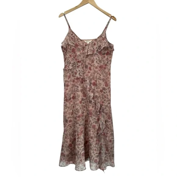NWT Lucky Brand Women's Ruffled Chiffon Lurex Floral Midi Slip Dress Rose - Picture 3 of 16